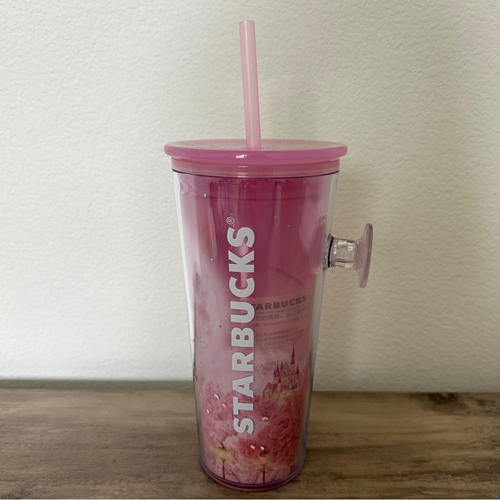 Starbucks pink sakura moon design tumbler with holder knob (Taiwan exclusive)